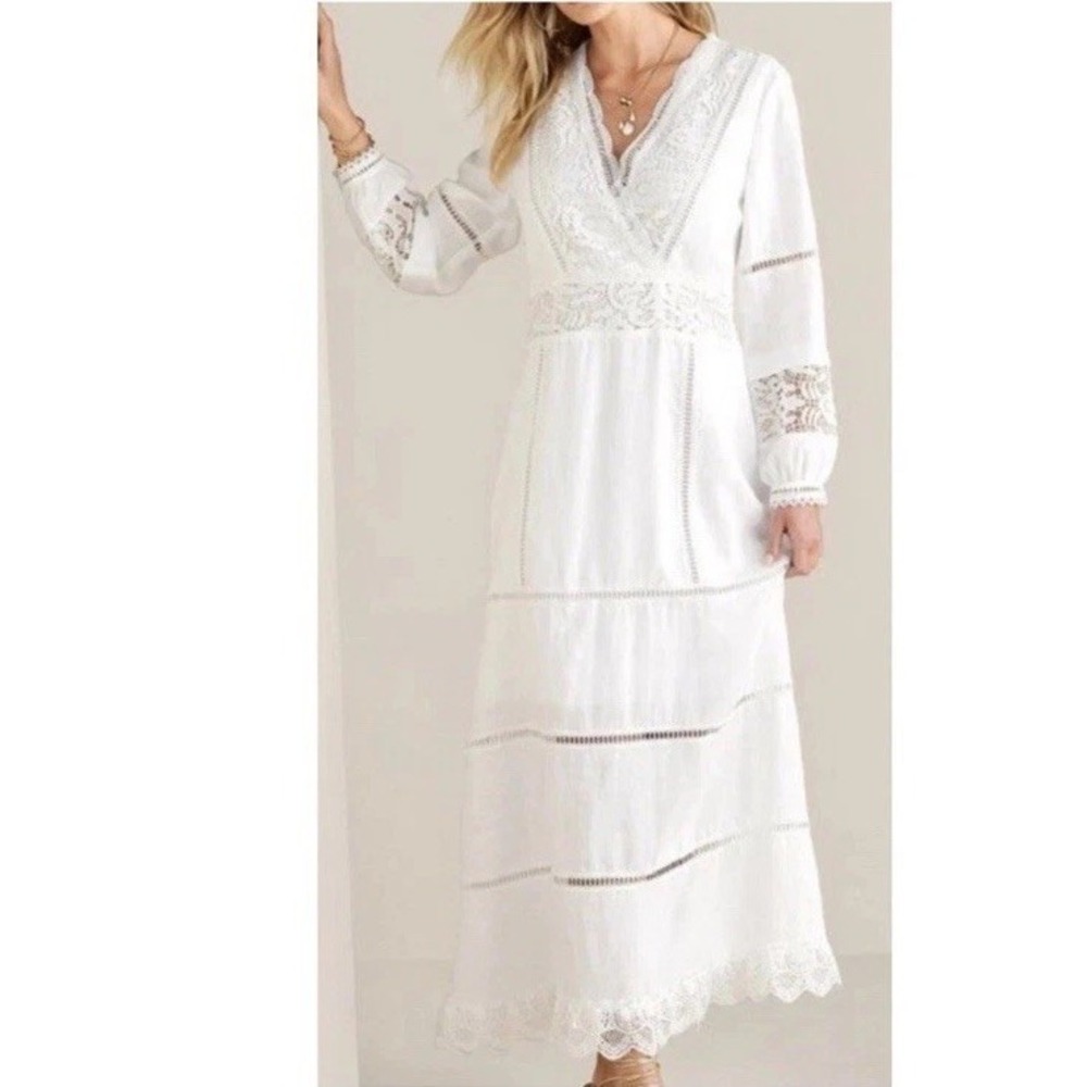 Soft Surroundings White Lace-Trim Maxi Dress